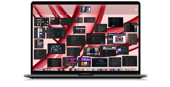 Laptop with multiple overlapping windows